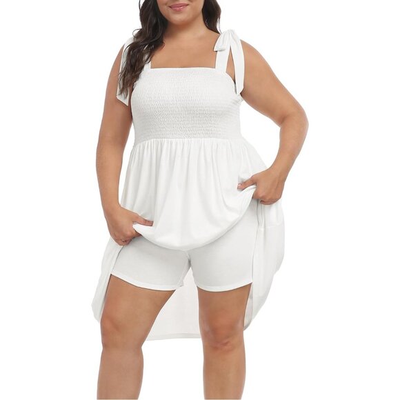 Plus Size Women's Romper Dress with Pockets Built-in Shorts Adjustable Straps - Picture 1 of 7
